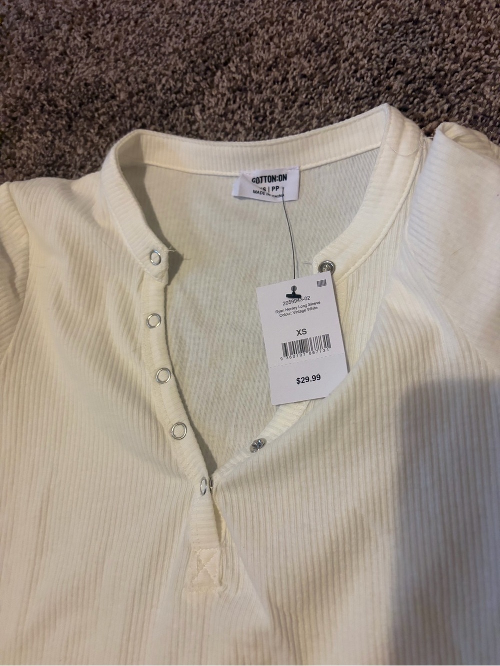 Cotton On Cream Ribbed Snap-Front Long Sleeve Top